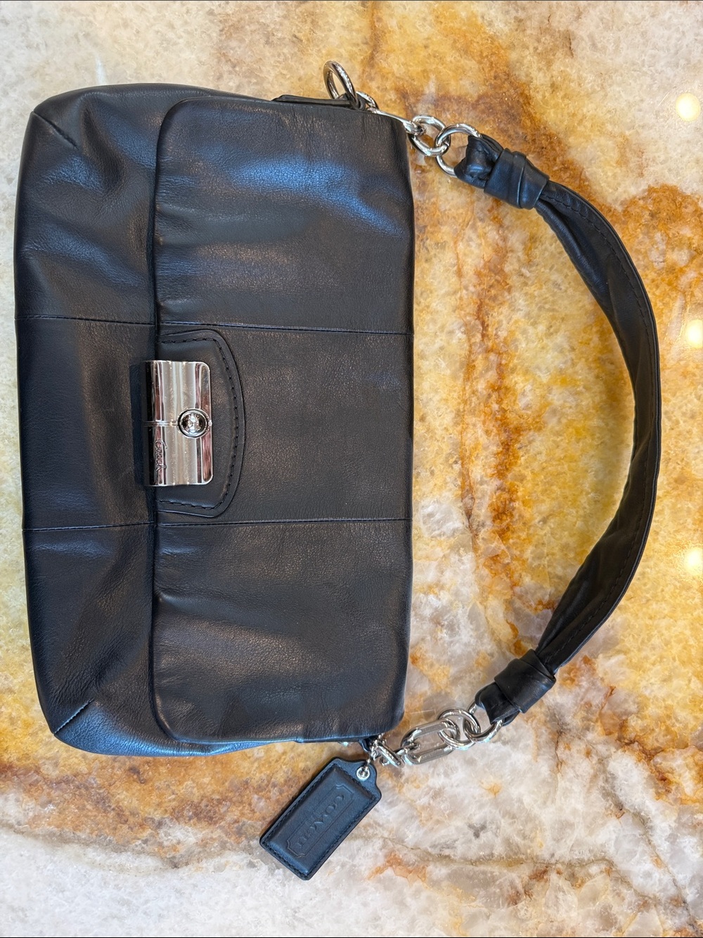 Coach Black Leather Shoulder with Silver Hardware